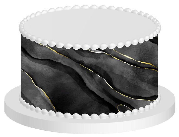 Black and Gold Marble Edible Cake Decoration Wrap