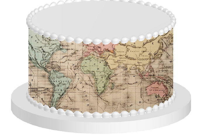 World Map Edible Cake Decoration Wrap