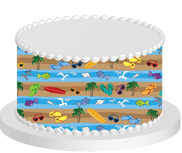 Beach Icons Edible Cake Decoration Wrap