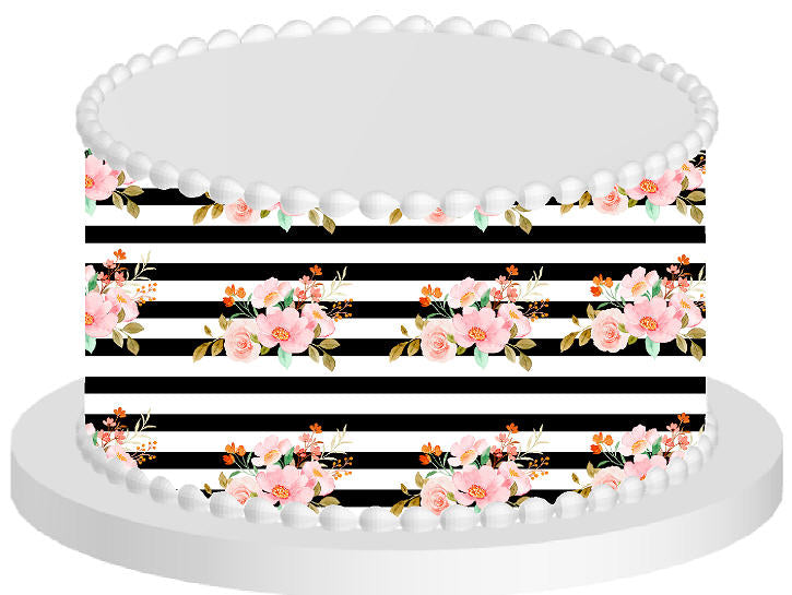 Flowers and Stripes Edible Cake Decoration Wrap