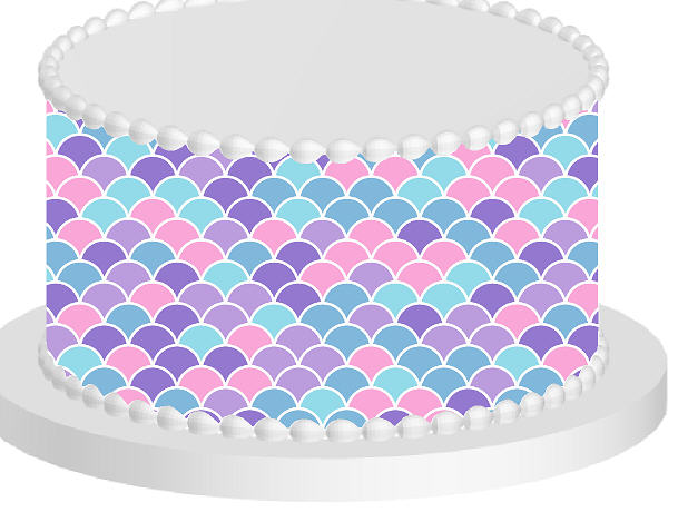 Pink Purple and Blue Mermaid Edible Cake Decoration Wrap