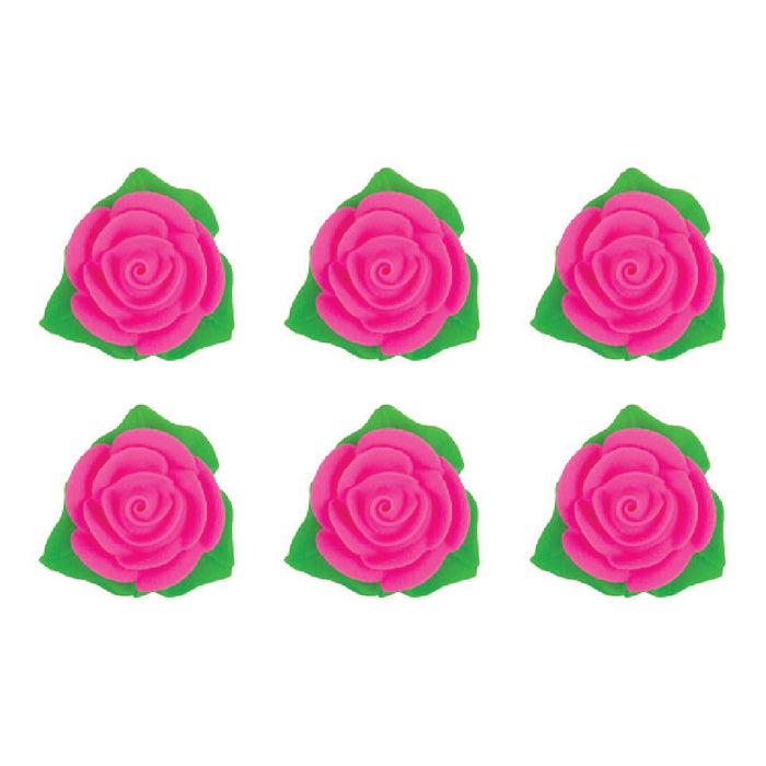 Rose Flower W/ Leaves Decorative Icing (Pink) - 6ct