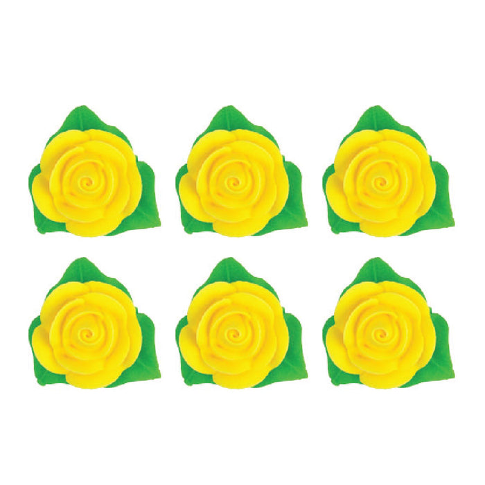 Rose Flower W/ Leaves Decorative Icing (Yellow) - 6ct